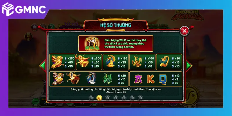 Giao diện slot Kungfu Panda hoạt hình chuyển động từ phim gốc