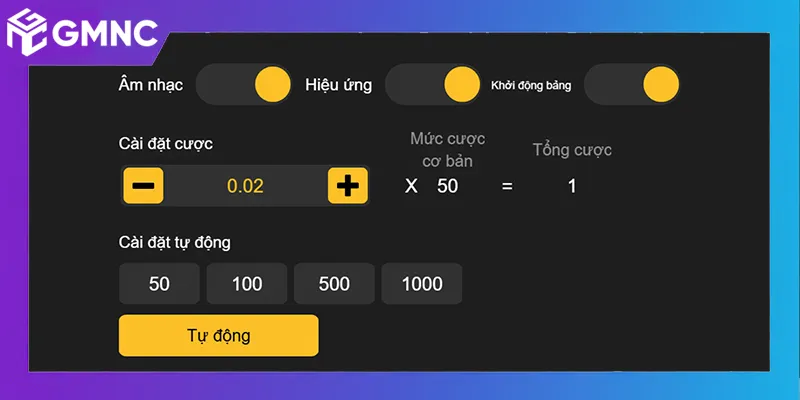 Giao diện tùy chọn mức cược linh hoạt trong nổ hũ Thần Tài