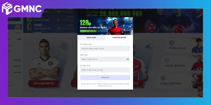 Hướng dẫn đăng ký BOT88 hiển thị popup form giữa màn hình