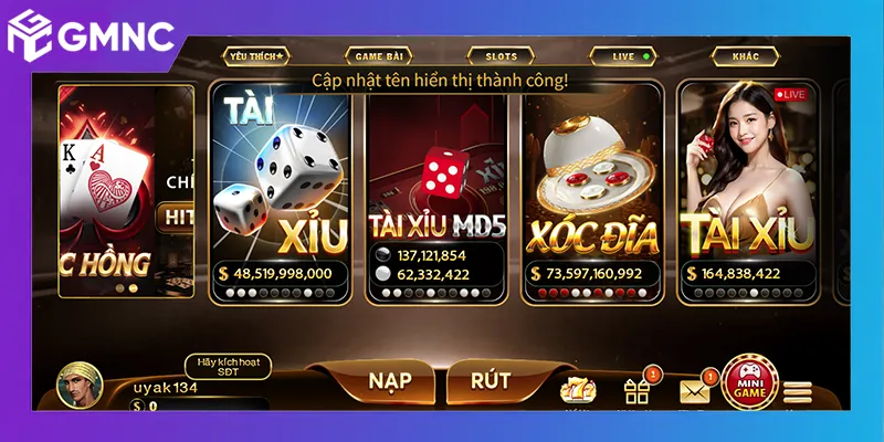 Giao diện chính thức của HitClub khi truy cập đúng link