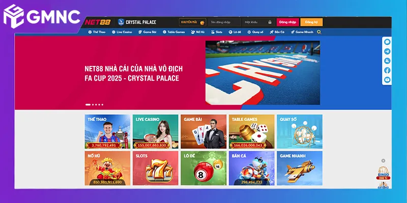 Giao diện chính thức của trang chủ NET88