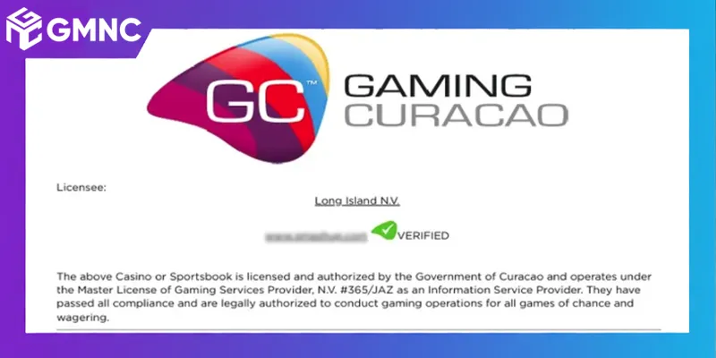 Hình ảnh giấy phép Curacao hợp lệ trên website nhà cái quốc tế