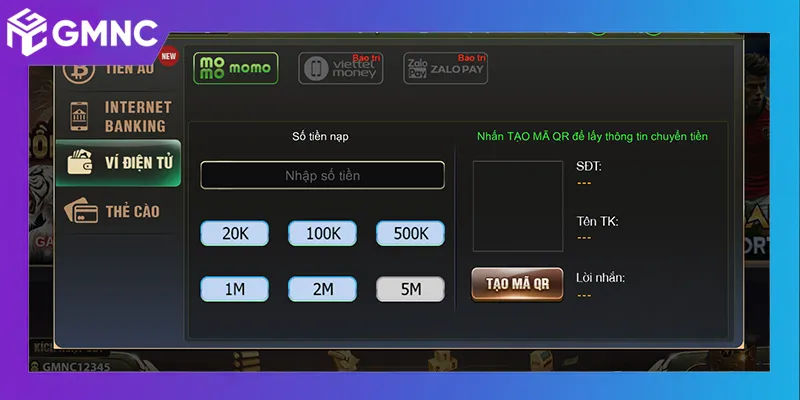 Giao diện thao tác nạp rút dễ thực hiện trên cả app và trình duyệt